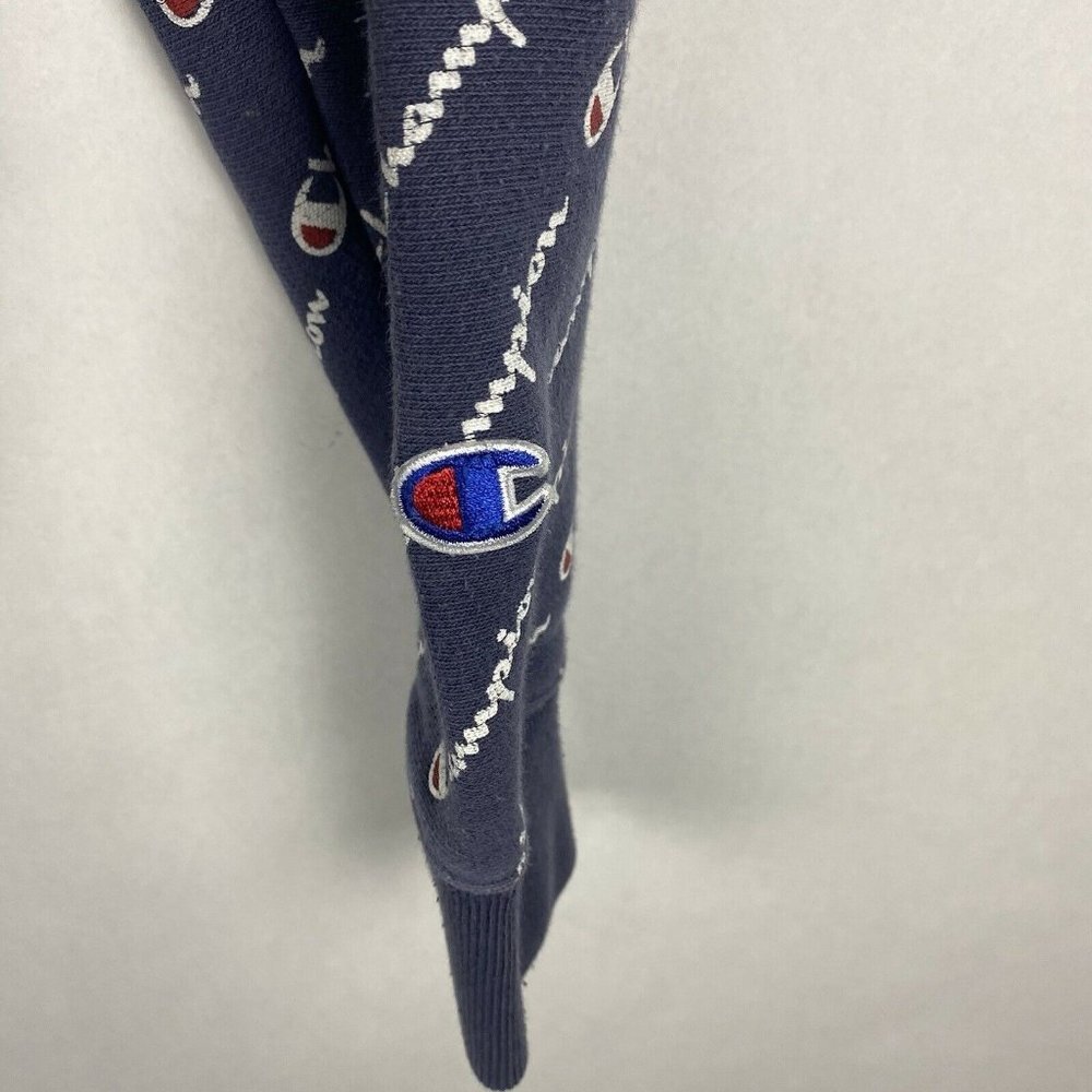Champion Reverse Weave All-Over Graphic Hoodie Pullover Sweatshirt Size XS Blue - Picture 5 of 8